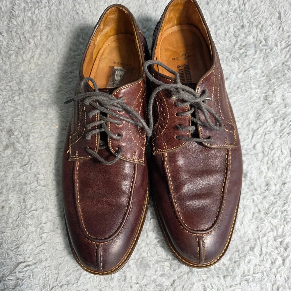 Johnston & Murphy Mens Brown Leather Wingtip Sheepskin Dress Shoes‎ Size 8.5